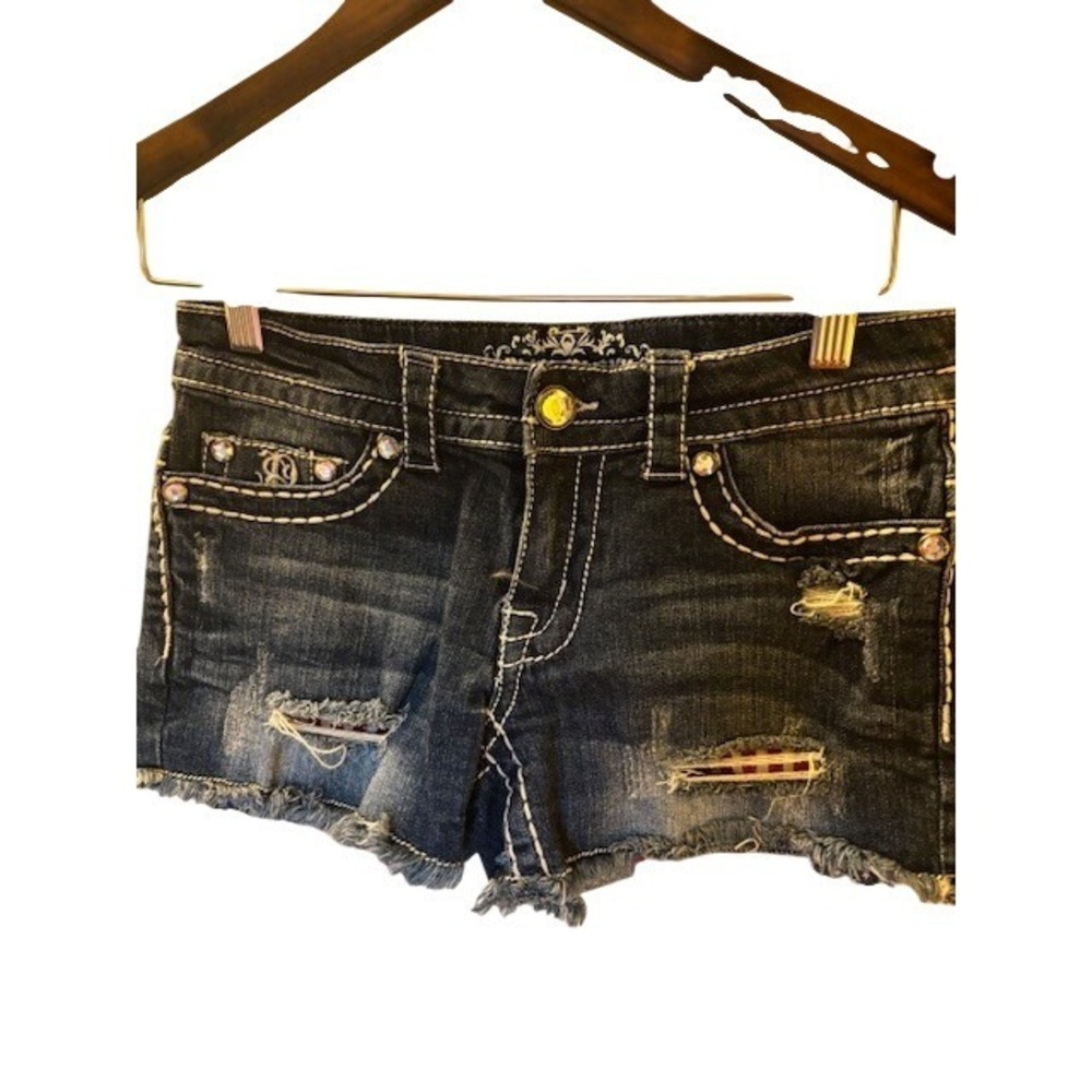 Paisley Sky Women's American Flag Distressed Denim Shorts Size 0 Distressed